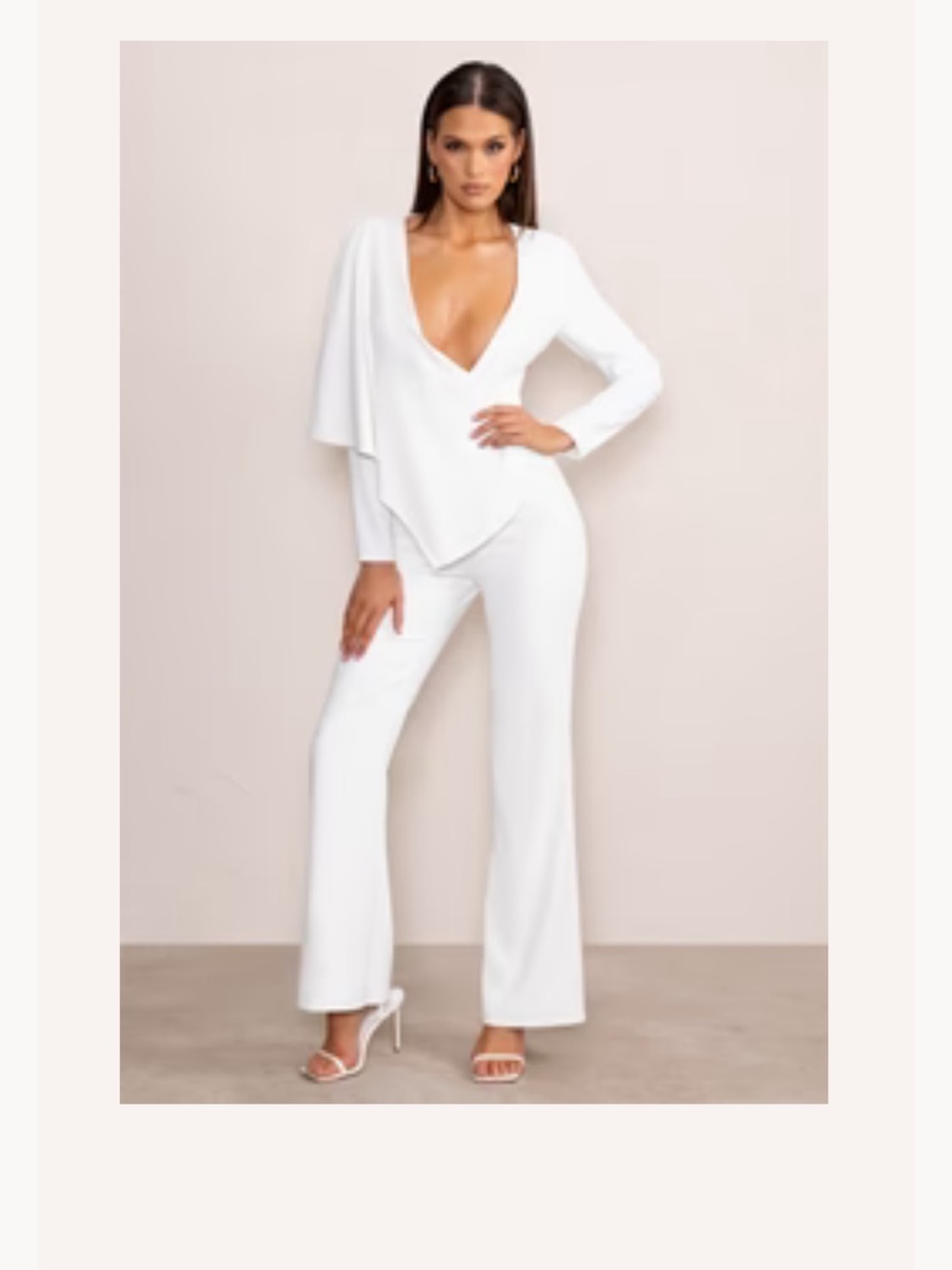 Club L London White Deep V Wide-Leg Jumpsuit with Cape .